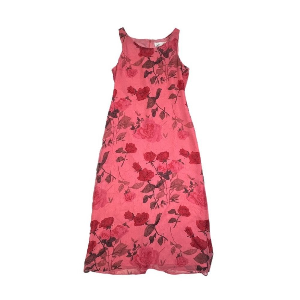 Vintage Mid-Length Floral Rose Summer Dress (Large)